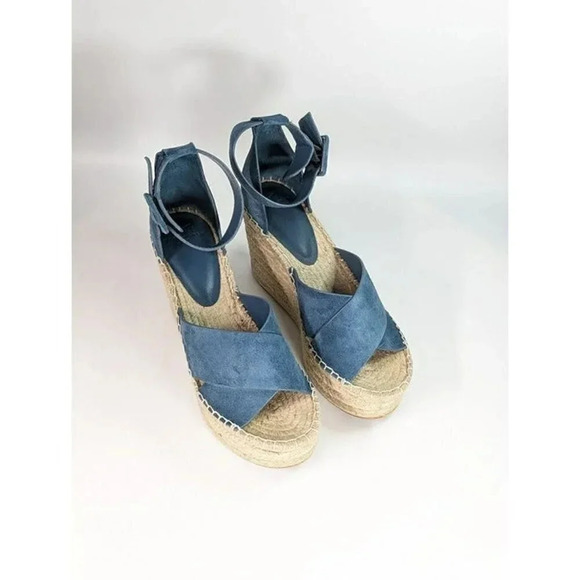 Marc Fisher Women's Able Square Toe Blue Wedge Platform Size 8 (MSRP $140) - Picture 3 of 10